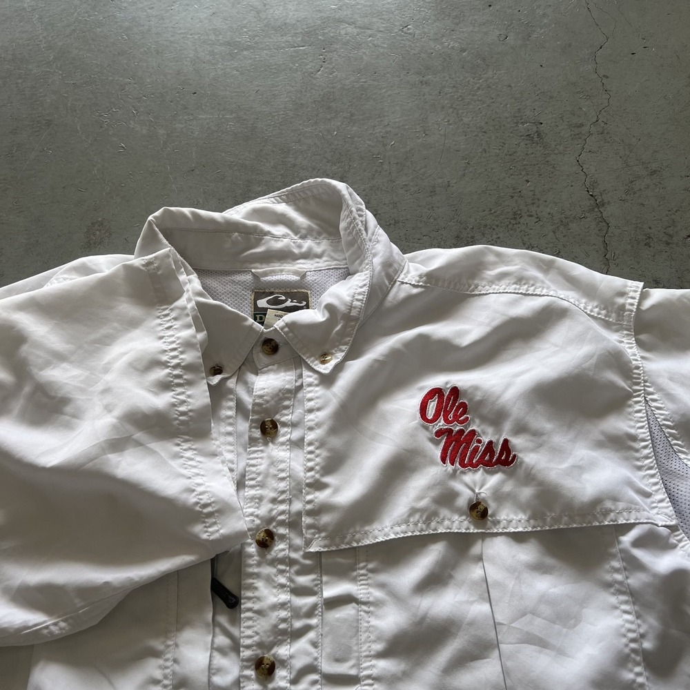 Ole Miss Drake Waterfowl Shirt Mens XL Vented White University of Mississippi SS